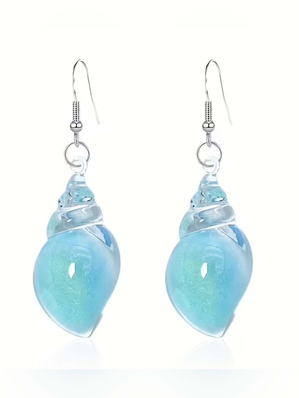 Blue Glass Shell Drop Earrings